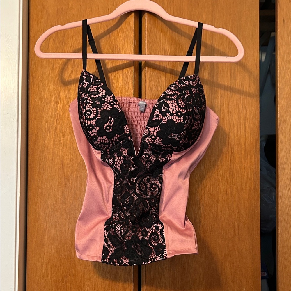 Charlotte Russe Pink and Black Lace Bandeau Bustier